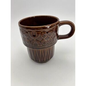 Vintage 1970s Brown Stackable Coffee Mug Flowers from Japan